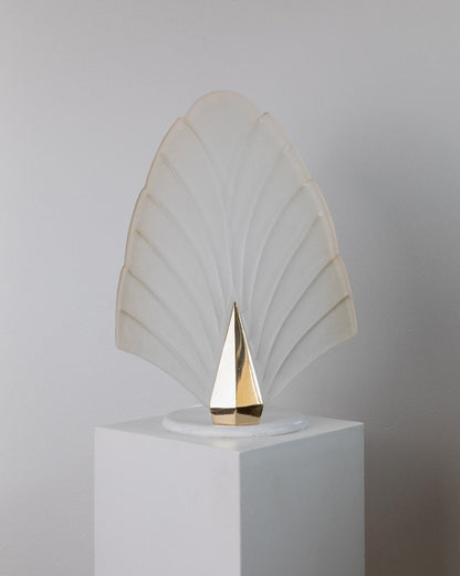 Vintage Murano Glass Table Lamp Leaf Shape White Gold Metal Base Italy 1980s