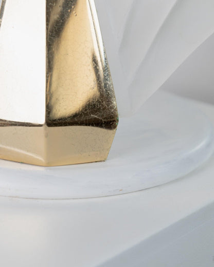 Vintage Murano Glass Table Lamp Leaf Shape White Gold Metal Base Italy 1980s