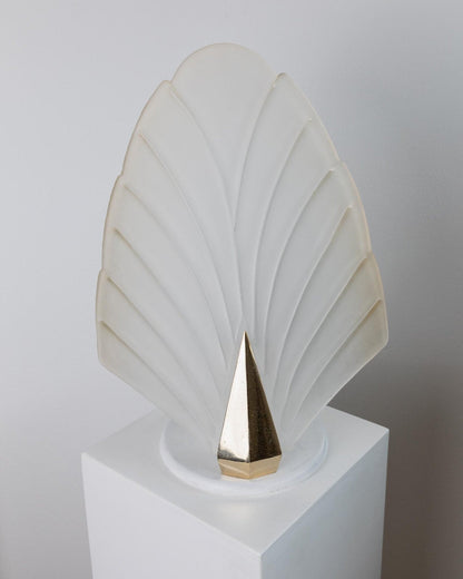 Vintage Murano Glass Table Lamp Leaf Shape White Gold Metal Base Italy 1980s