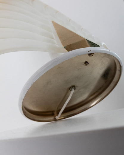 Vintage Murano Glass Table Lamp Leaf Shape White Gold Metal Base Italy 1980s