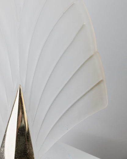 Vintage Murano Glass Table Lamp Leaf Shape White Gold Metal Base Italy 1980s