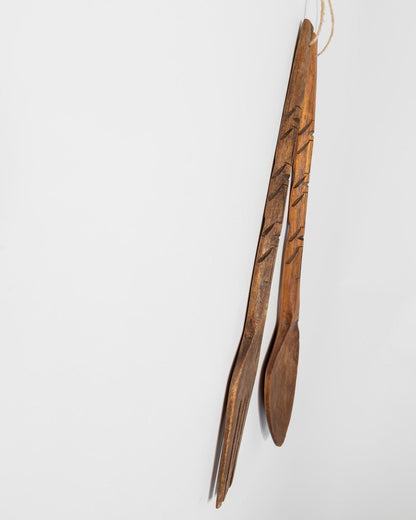 Vintage Wanddeko Set von 2 Holzbesteck Löffel und Gabel aus Italien
