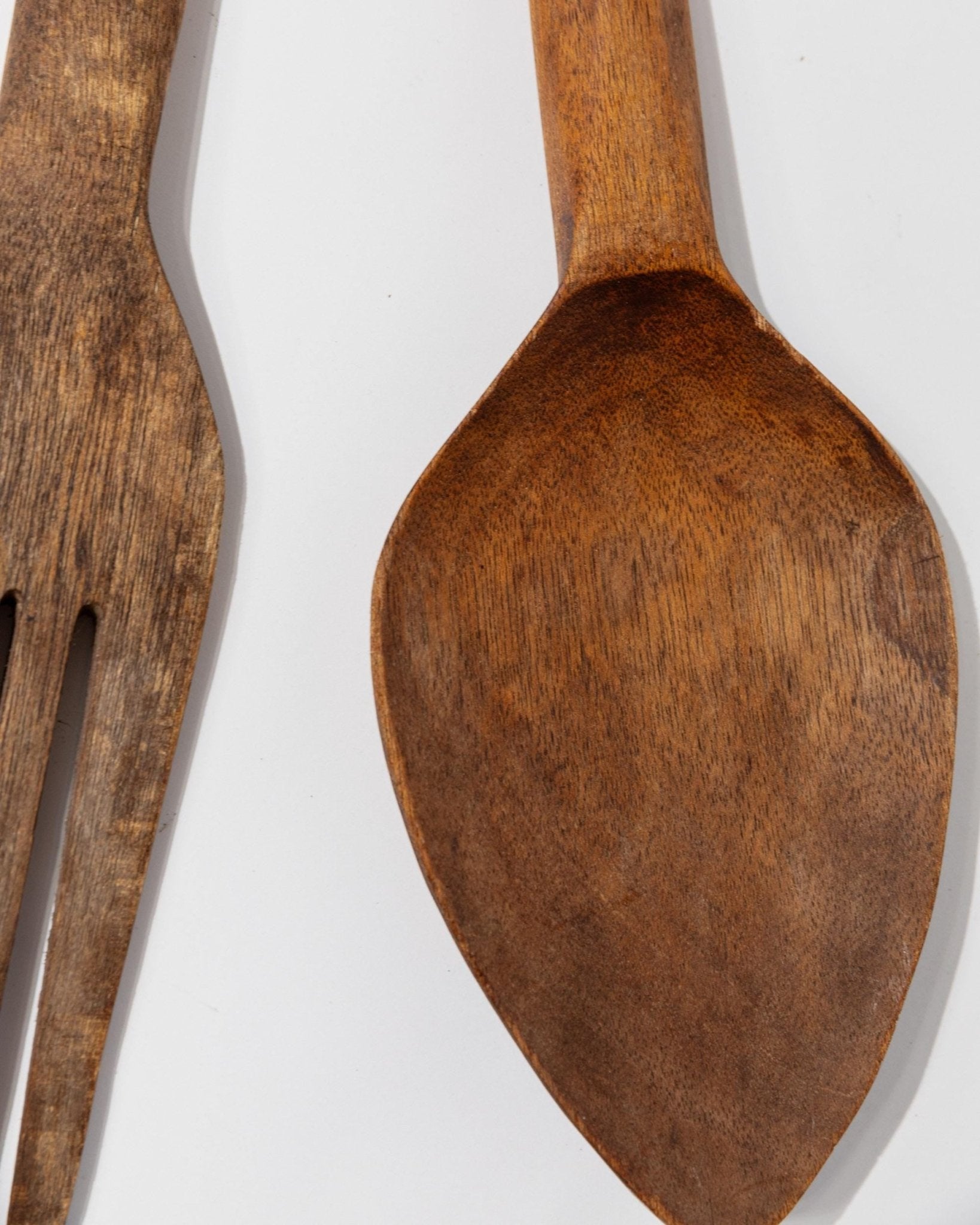 Vintage Wanddeko Set von 2 Holzbesteck Löffel und Gabel Italien 1960er