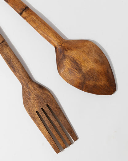 Vintage Wanddeko Set von 2 Holzbesteck Löffel und Gabel Italien 1960er