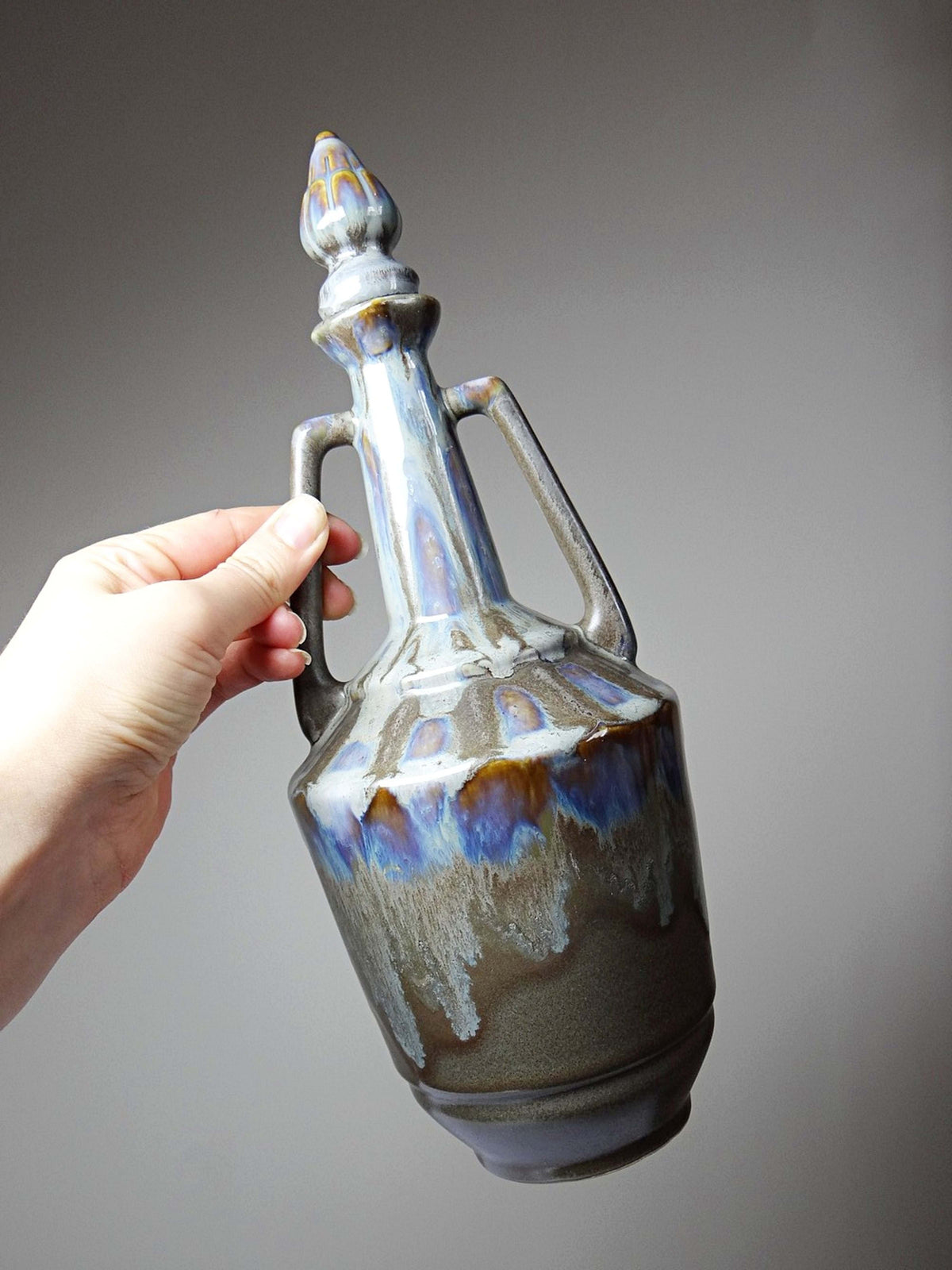 Vintage Keramikflasche mit Stöpsel, flambierte Glasur, Frankreich