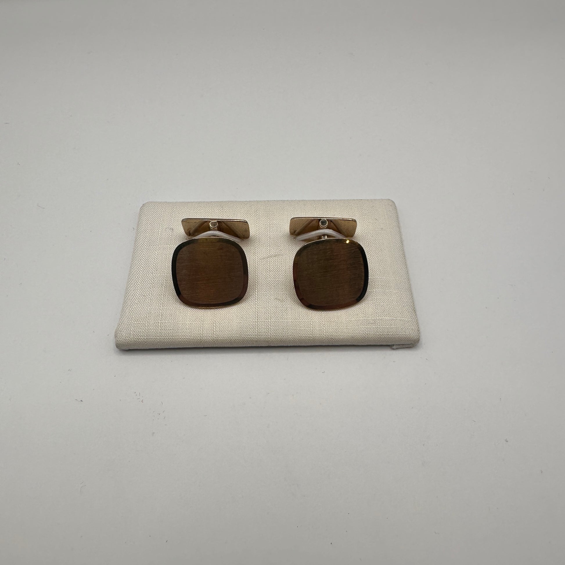 Vintage Manschettenknopf Set von 2 vergoldet mit Rauchquarz-Optik