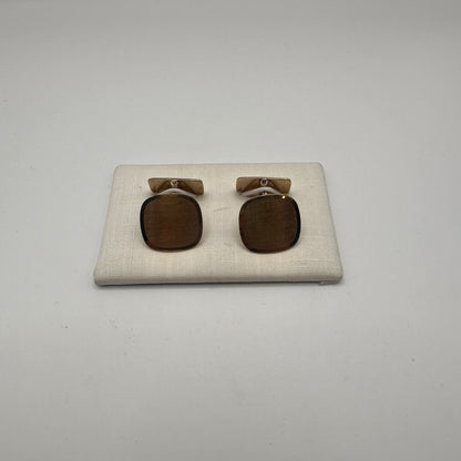 Vintage Manschettenknopf Set von 2 vergoldet mit Rauchquarz-Optik