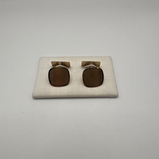 Vintage Manschettenknopf Set von 2 vergoldet mit Rauchquarz-Optik