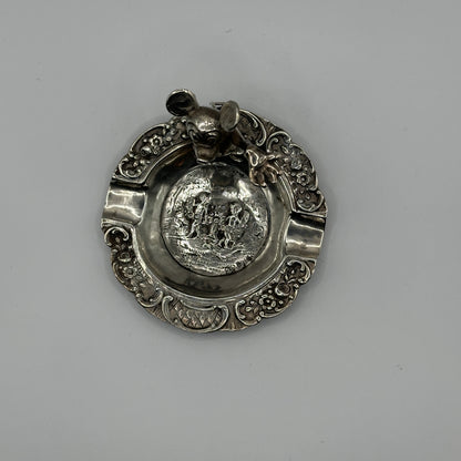 Vintage Mickey Mouse Aschenbecher 925er Silber Reliefszene und skulpturaler Charakter