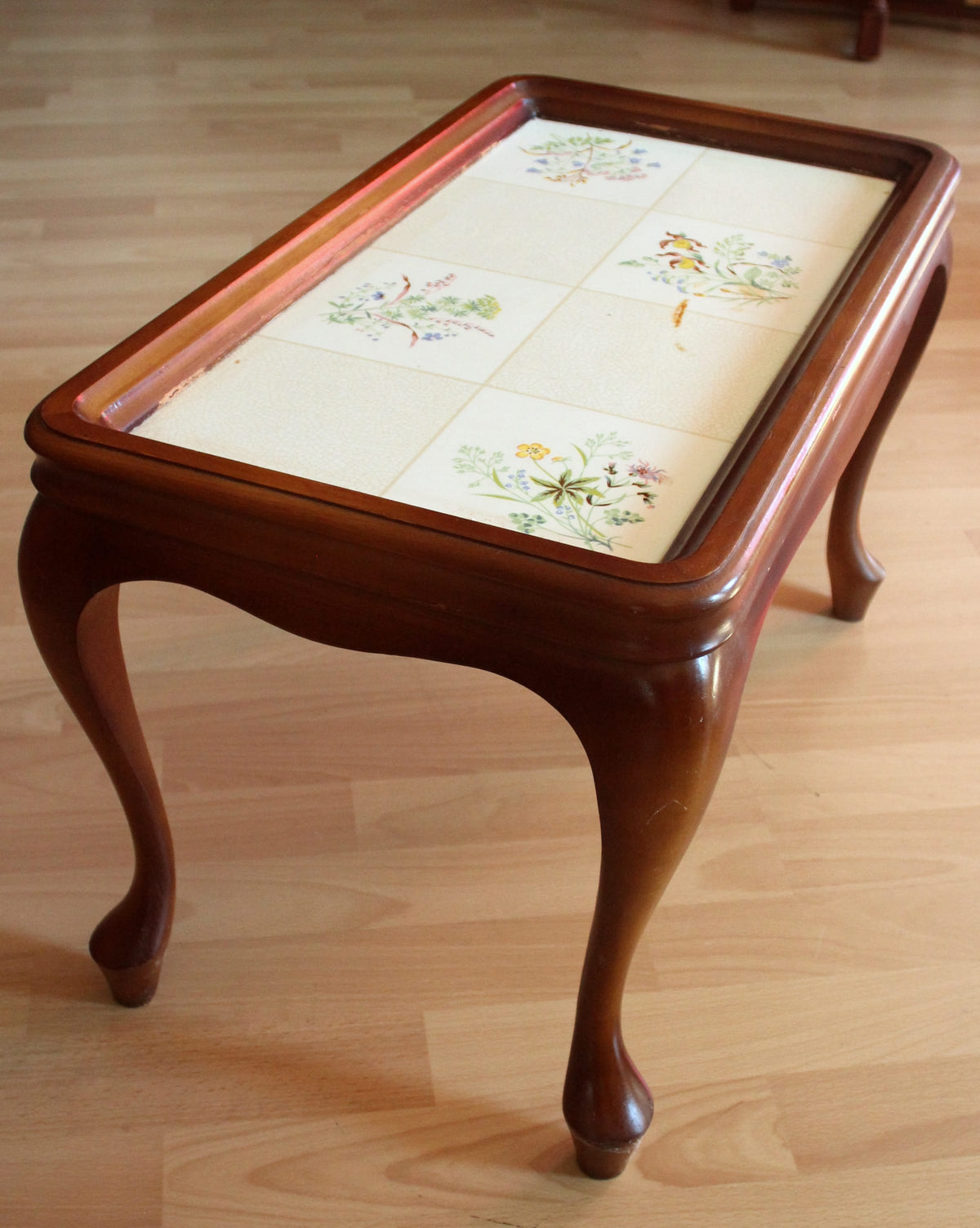 Vintage Blumenbank im Chippendale-Stil, Holz und Keramik