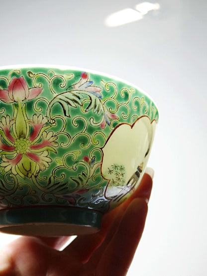 Vintage Porzellanschale Famille Rose Jingdezhen, Damen-Motiv 60er