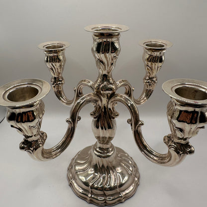 Vintage Kerzenleuchter fünfarmig aus massivem 925er Silber, Barockstil, schöne Silberpatina