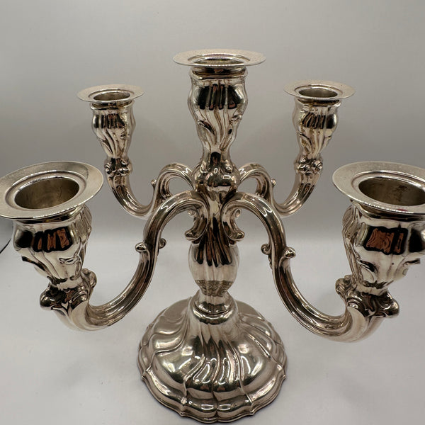 Vintage Kerzenleuchter fünfarmig aus massivem 925er Silber, Barockstil, schöne Silberpatina
