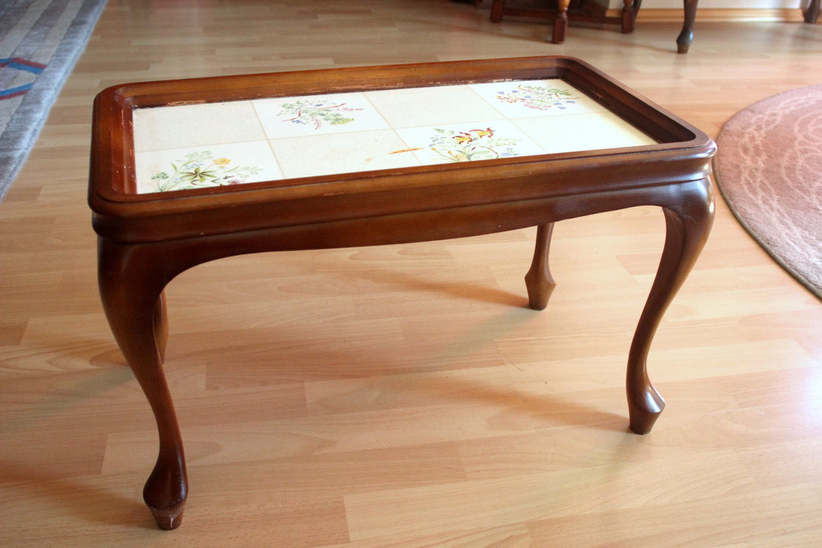 Vintage Blumenbank im Chippendale-Stil, Holz und Keramik