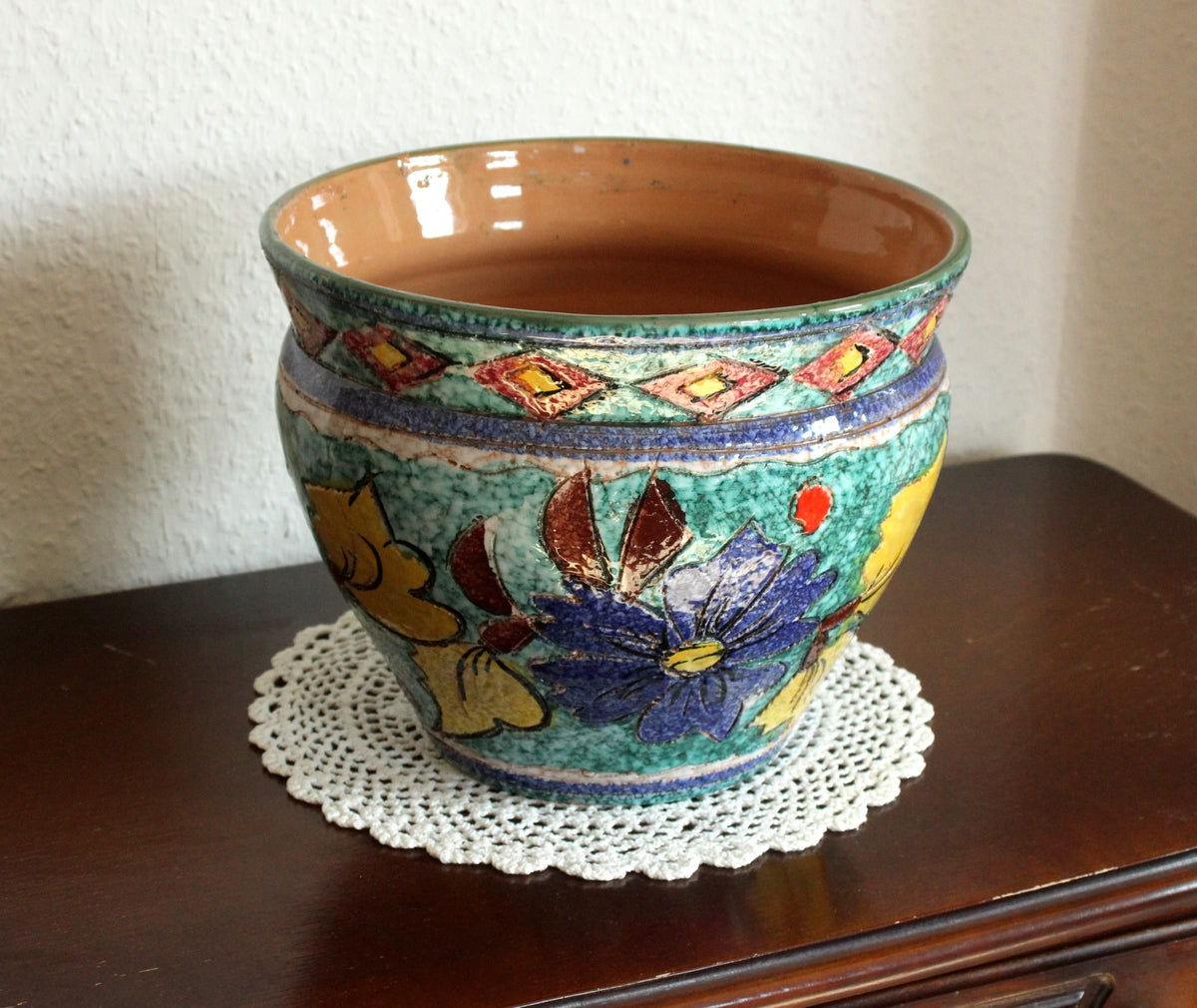 Vintage Blumentopf Keramik handbemalt aus Italien