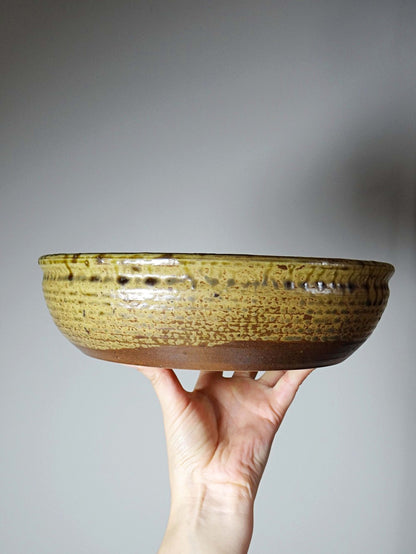Vintage Schale aus Steinzeug von Bodin, gelb-braune Glasur