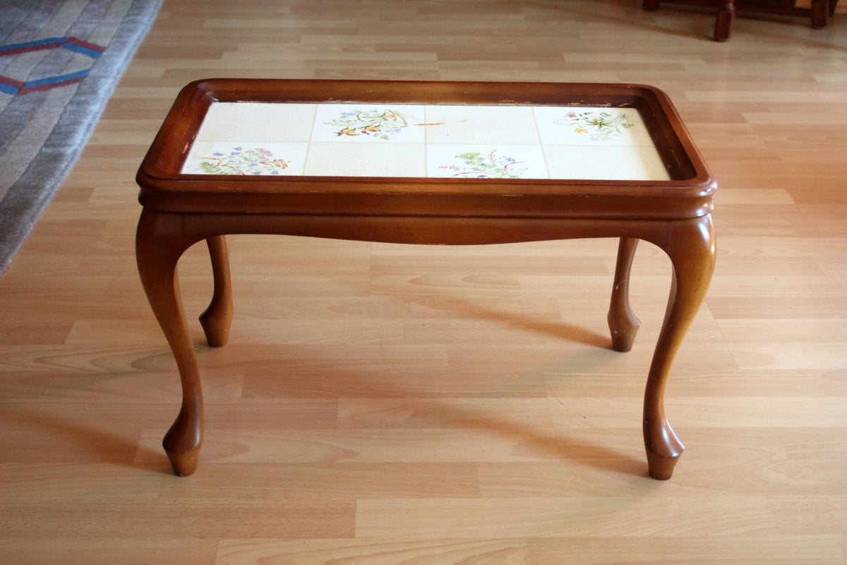 Vintage Blumenbank im Chippendale-Stil, Holz und Keramik