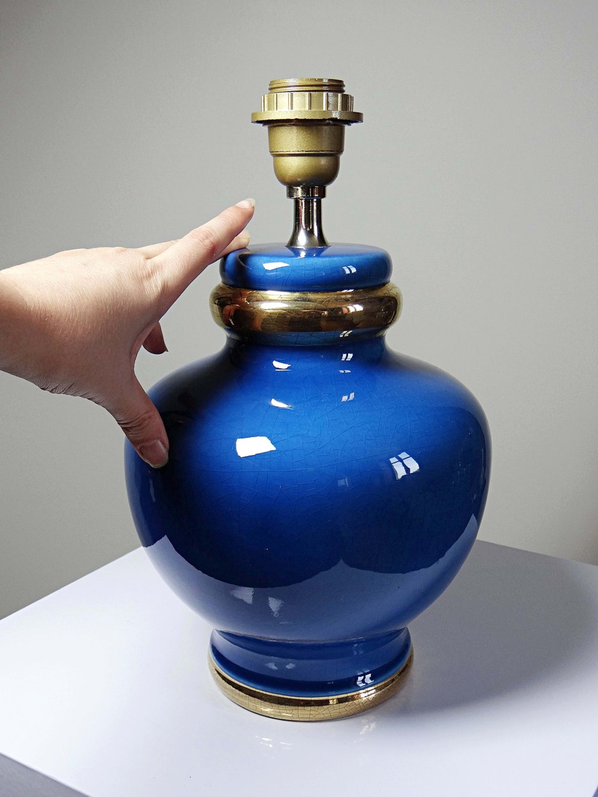Vintage Tischlampe aus Keramik in Türkis und Gold, zugeschrieben Le Dauphin