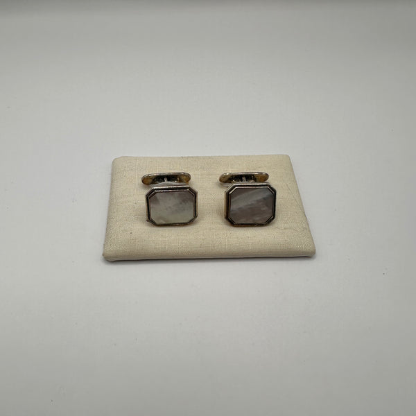 Vintage Manschettenknopf mit Perlmutt-Inlay aus 925er Silber