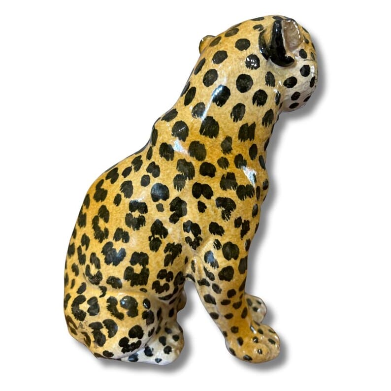 Vintage Terracotta Baby-Leopard handbemalt aus Italien 1970er