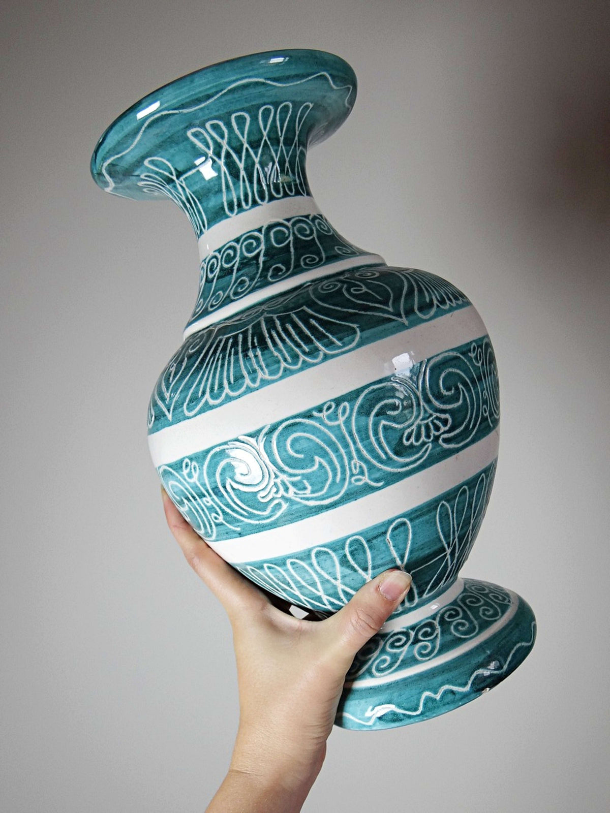 Vintage Vase Balusterform aus Keramik in Türkis