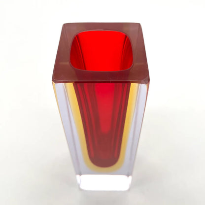 Vintage Sommerso Blockvase Murano Rot Gelb