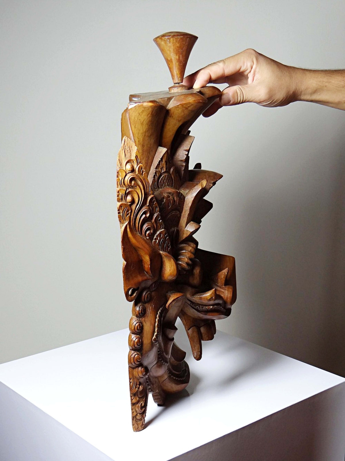 Vintage Wandmaske 'Barong' aus Holz, Bali handgeschnitzt