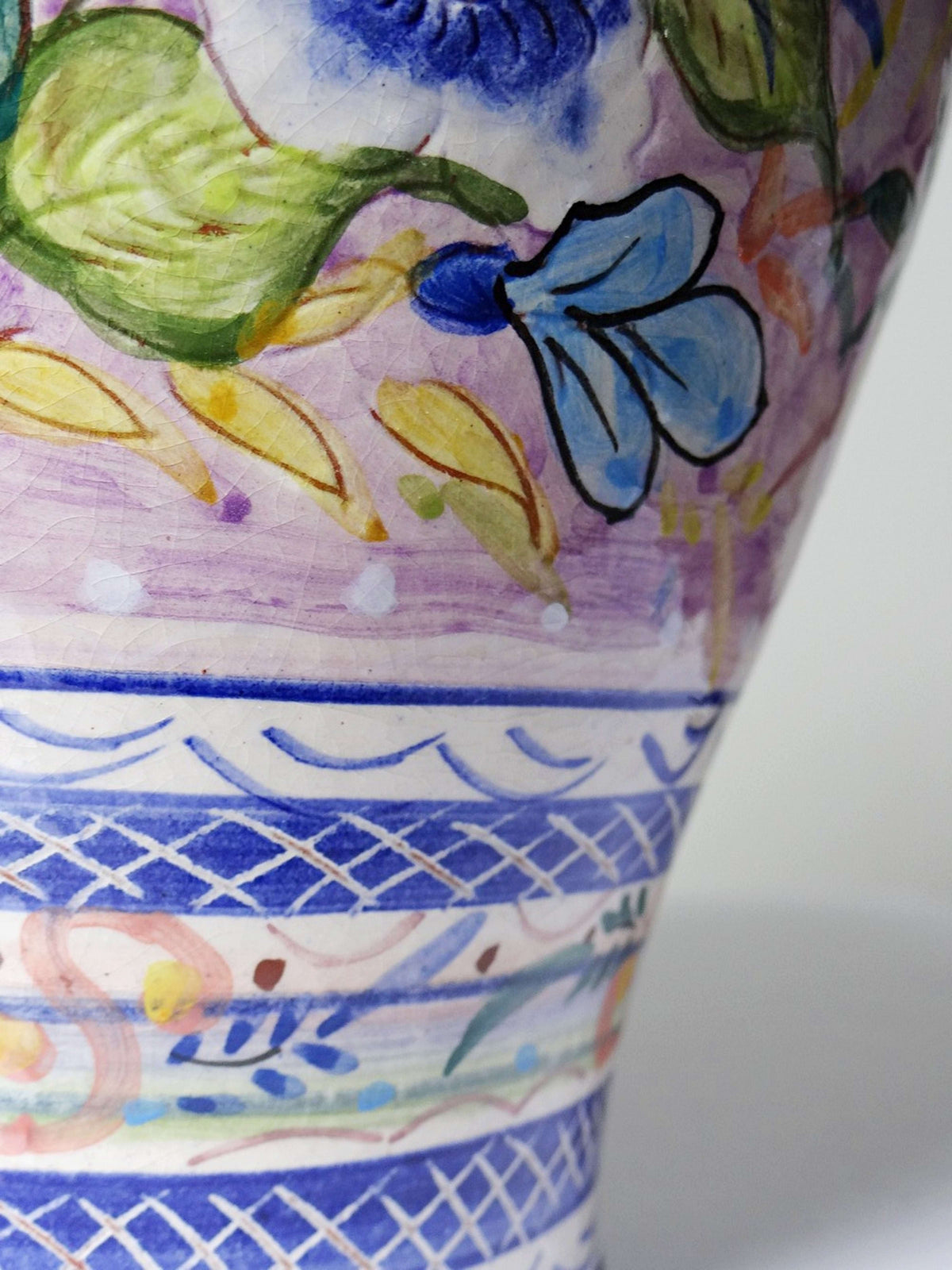 Vintage Vase Keramik handbemalt, Blumendekor, Portugal