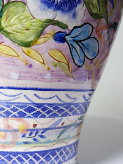 Vintage Vase Keramik handbemalt, Blumendekor, Portugal