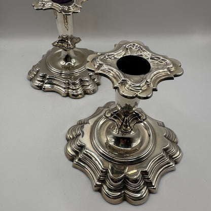 Vintage Kerzenhalter Set von 2 barocke Silberschmiedearbeit schwer gestufter Sockel