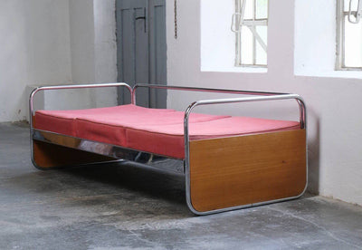 Canapé Bauhaus vintage en tube d'acier et bois années 40/50