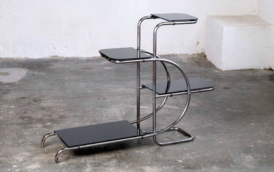 Etagère Art Déco chromée avec verre noir